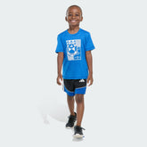 Kids' Two-Piece Short Sleeve Mélange Tee and Colorblock 3-Stripes Shorts Set