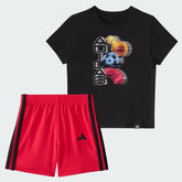 Kids' Two Piece Short Sleeve Graphic Cotton Tee and 3 Stripes Shorts Set