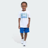 Kids' Two-Piece Short Sleeve Graphic Cotton Tee and 3-Stripes Shorts Set