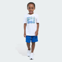 Kids' Two-Piece Short Sleeve Graphic Cotton Tee and 3-Stripes Shorts Set