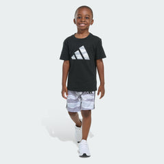 Kids' Two-Piece Short Sleeve Cotton Tee and Elastic Waistband Printed Shorts Set