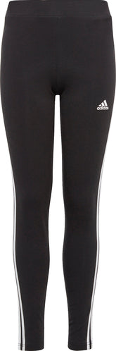 Essentials 3 Stripes Junior Cotton Long Tights - Black
