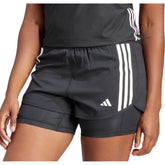 Own The Run 3 Stripes 2 In 1 Womens Running Shorts - Black