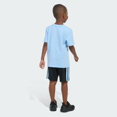 Kids' Two-Piece Short Sleeve Graphic Cotton Tee and 3-Stripes Shorts Set