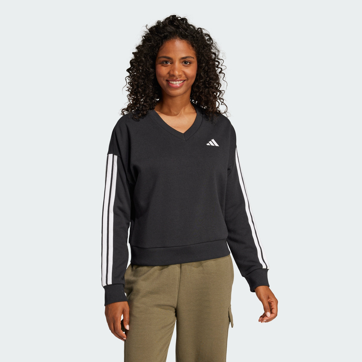 Women's Essentials 3-Stripes French Terry V-neck Sweatshirt