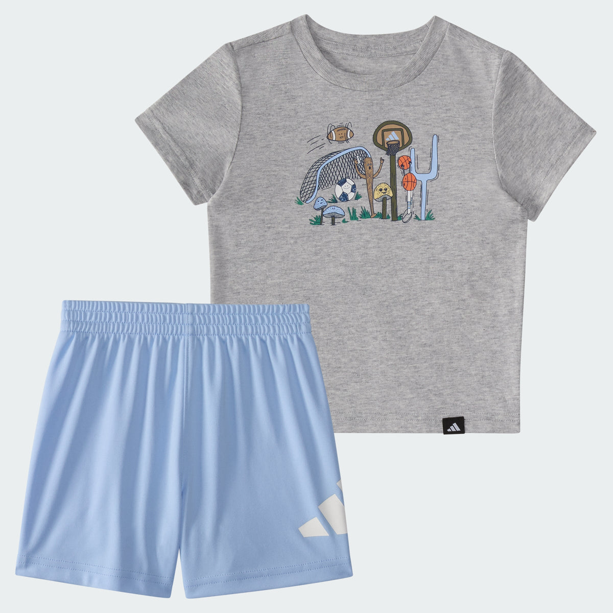 Kids' Two Piece Short Sleeve Cotton Heather Tee and Elastic Waistband Logo Shorts Set