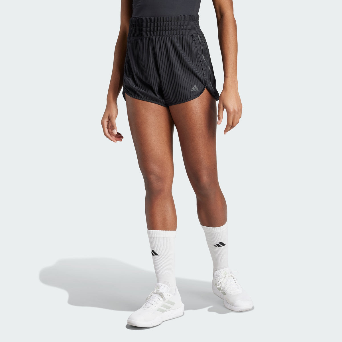 Women's Pacer All Gym Seasonal Rib High Rise Tonal 3 Stripes Shorts