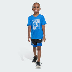 Kids' Two-Piece Short Sleeve Mélange Tee and Colorblock 3-Stripes Shorts Set