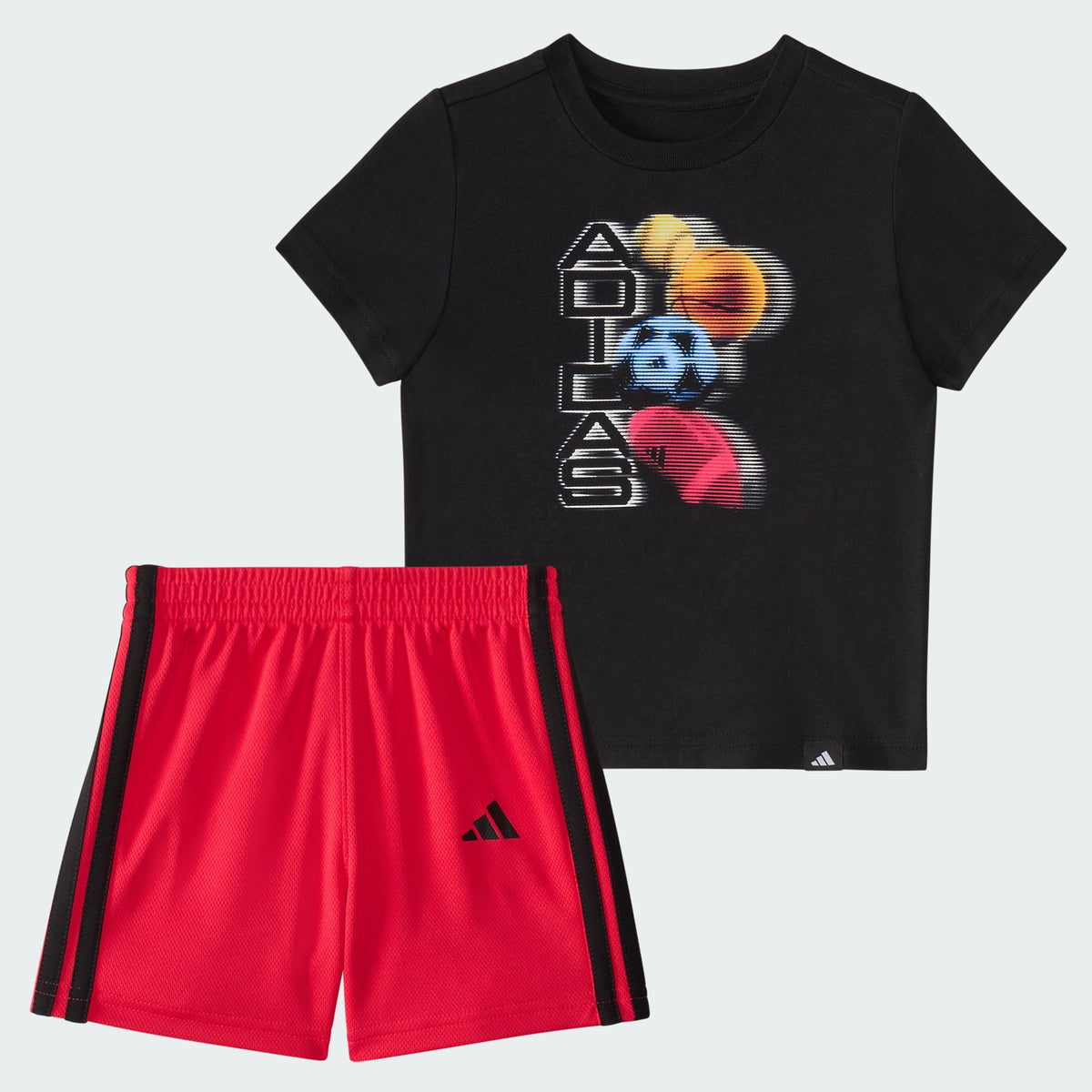 Kids' Two Piece Short Sleeve Graphic Cotton Tee and 3 Stripes Shorts Set