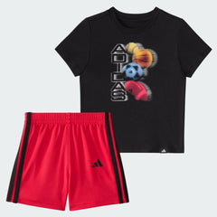 Kids' Two Piece Short Sleeve Graphic Cotton Tee and 3 Stripes Shorts Set