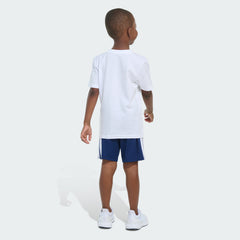Kids' Two Piece Short Sleeve Graphic Cotton Tee and 3 Stripes Shorts Set