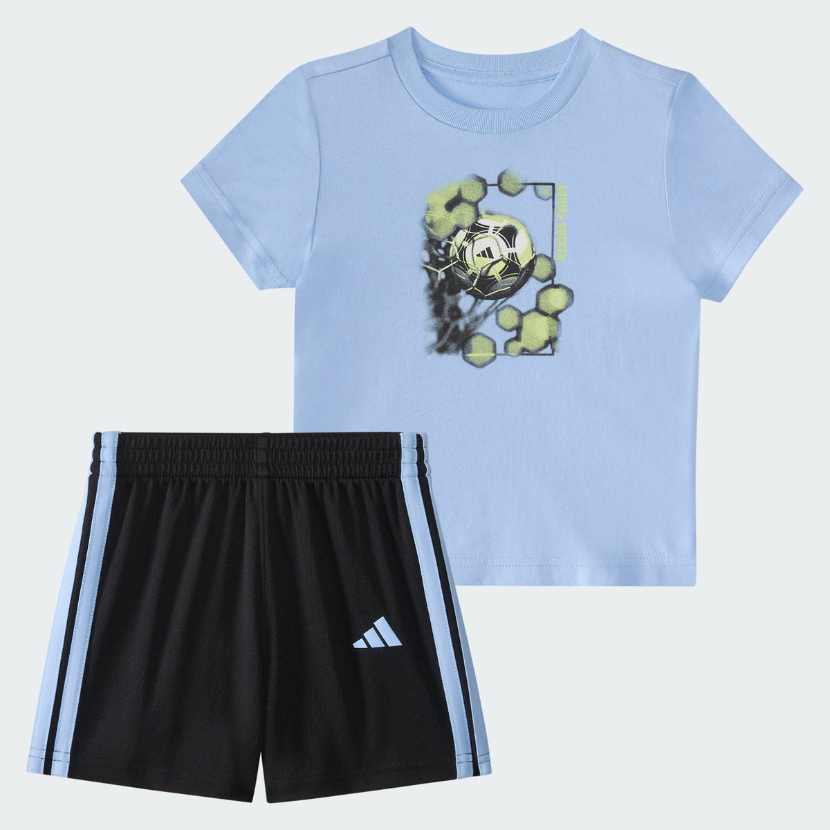 Kids' Two Piece Short Sleeve Graphic Cotton Tee and 3 Stripes Shorts Set