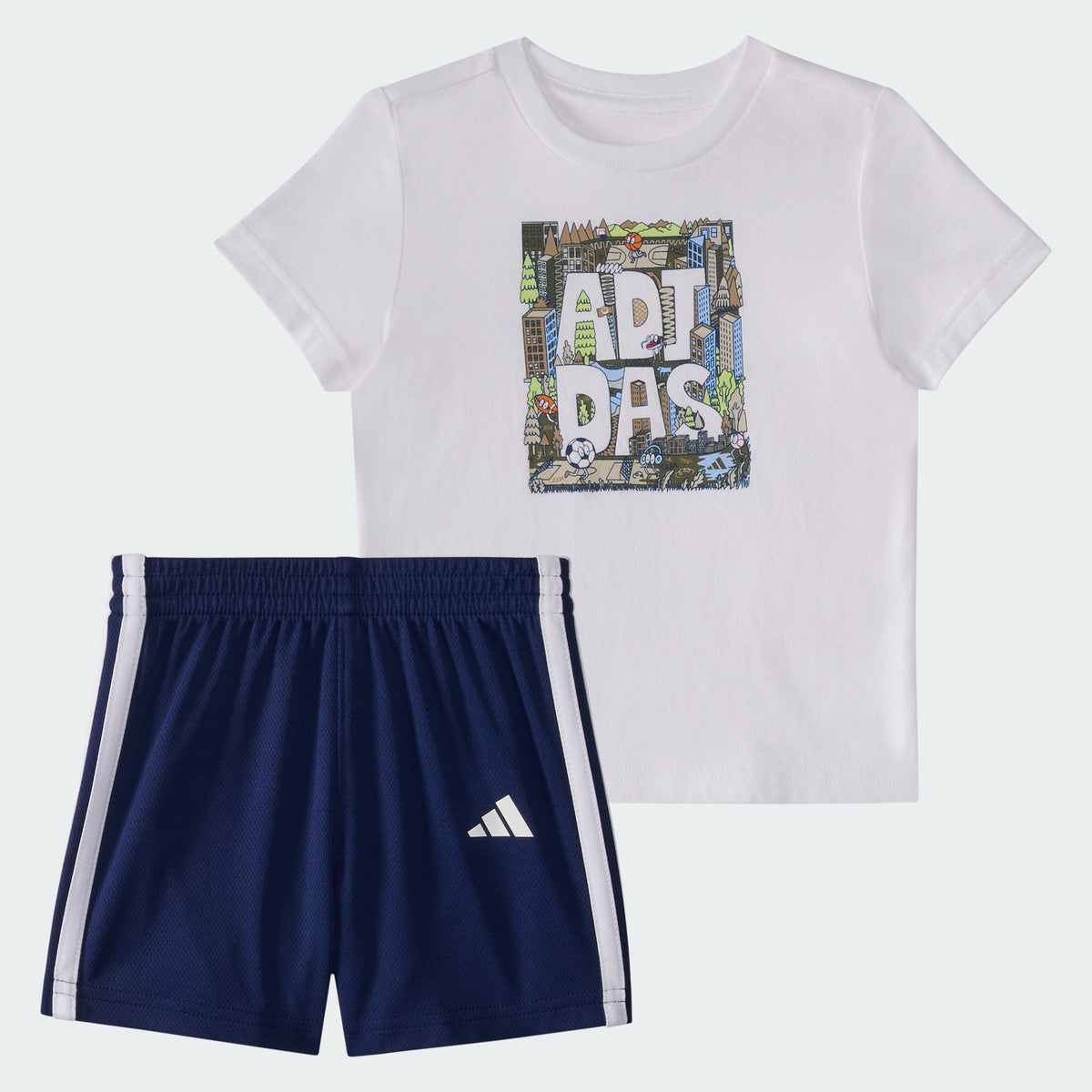 Kids' Two Piece Short Sleeve Graphic Cotton Tee and 3 Stripes Shorts Set