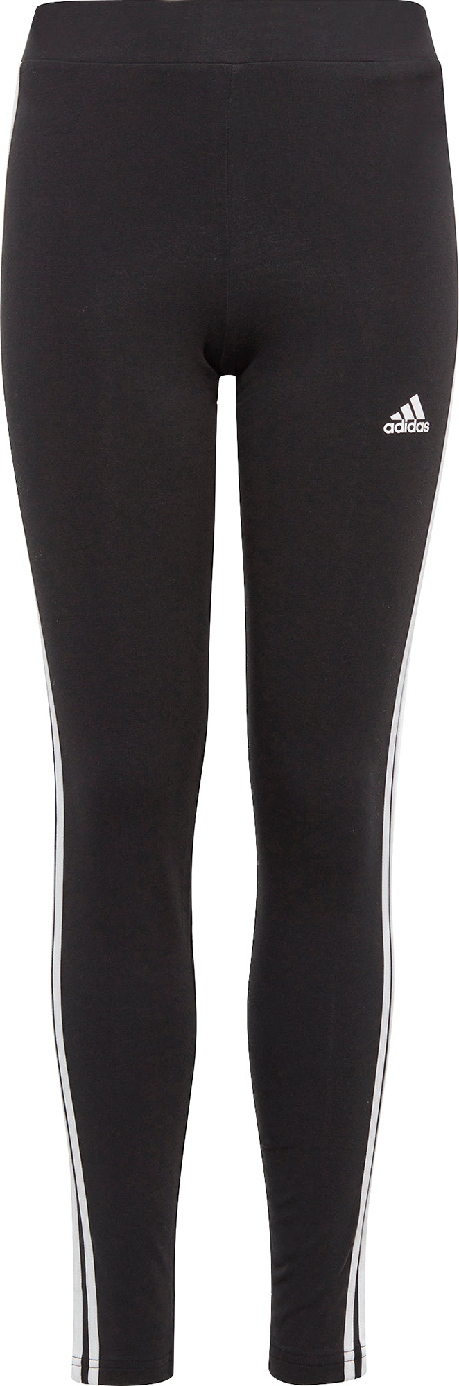 Essentials 3 Stripes Junior Cotton Long Tights - Black