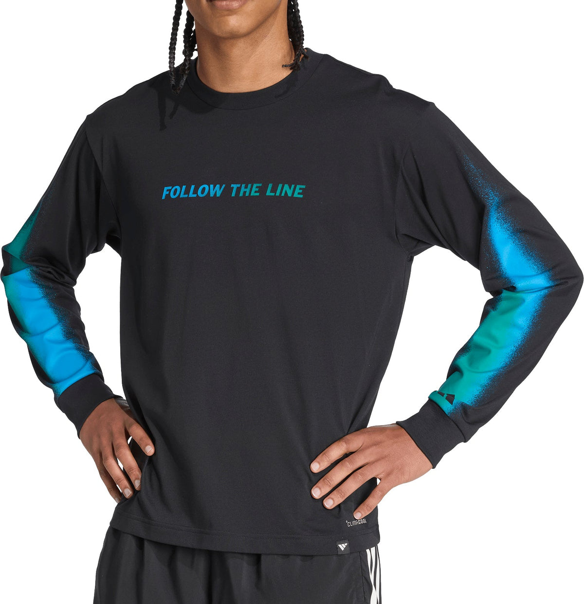 Follow The Line Graphic Long Sleeve Mens Running Top - Black