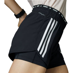 Own The Run 3 Stripes 2 In 1 Womens Running Shorts - Black