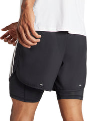 Own The Run 3 Stripes 2 In 1 Mens Running Shorts - Black