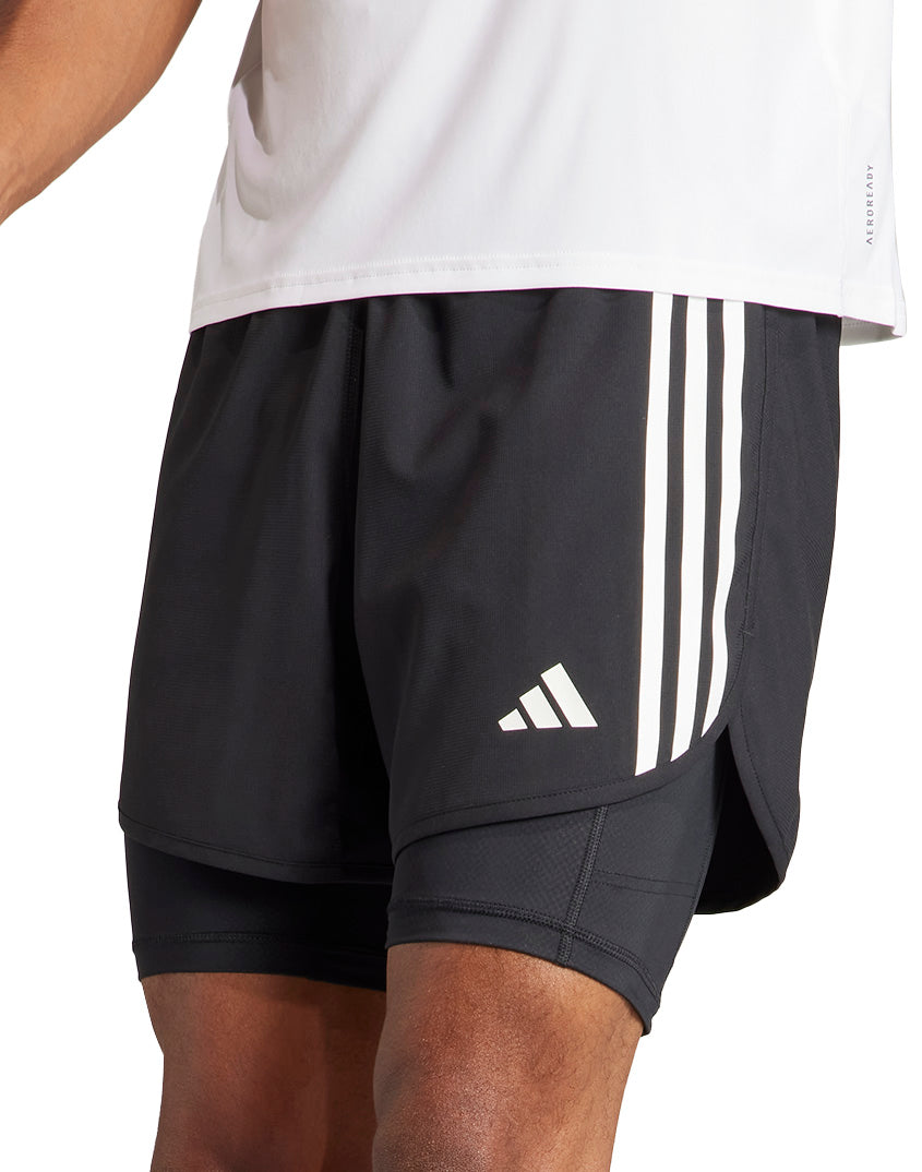 Own The Run 3 Stripes 2 In 1 Mens Running Shorts - Black