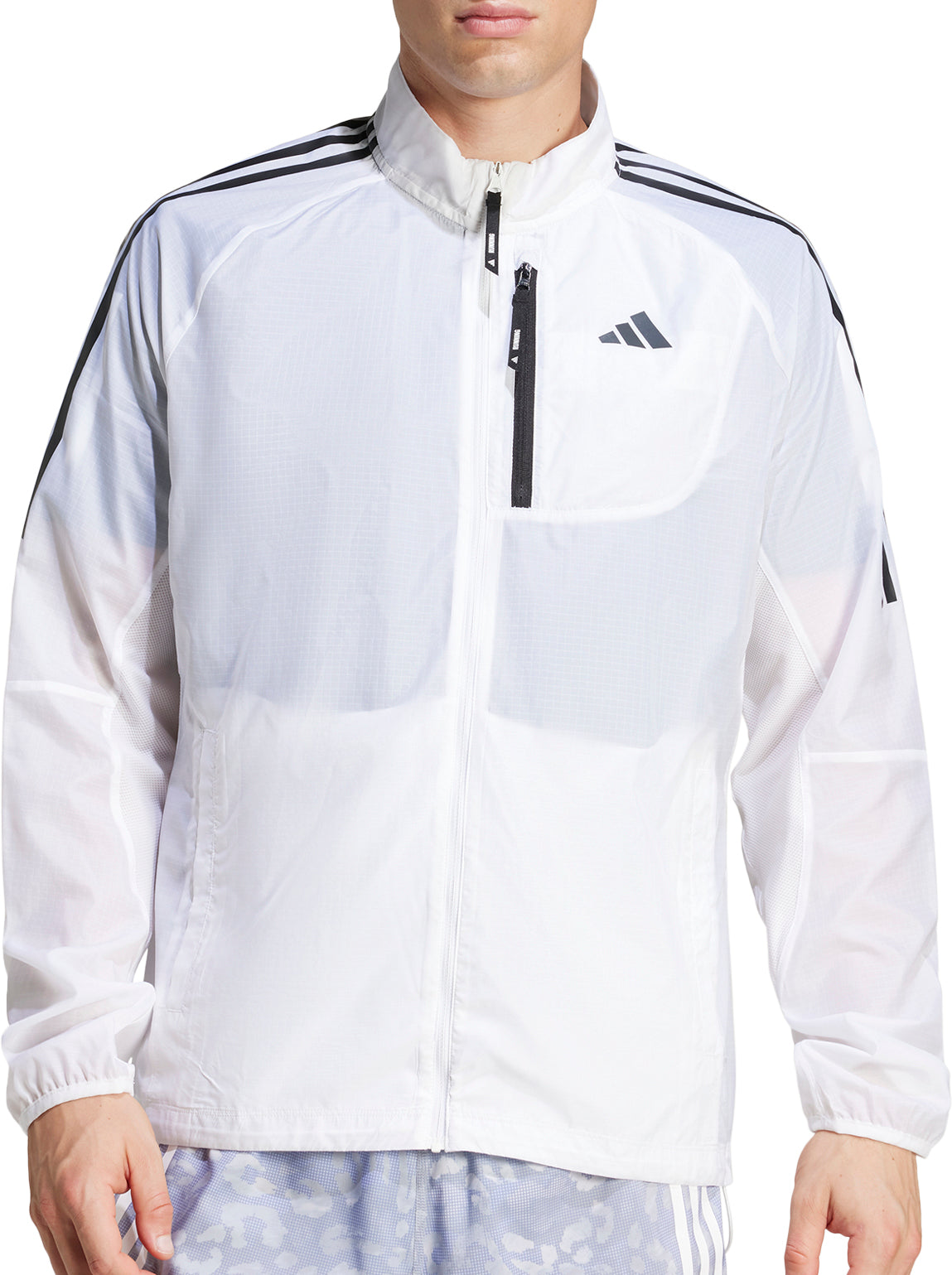 Own The Run 3 Stripes Packable Mens Running Jacket - White
