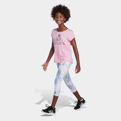 Kids' Allover Print Cotton 3-Stripes 7/8 Tights