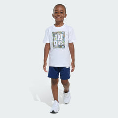 Kids' Two Piece Short Sleeve Graphic Cotton Tee and 3 Stripes Shorts Set