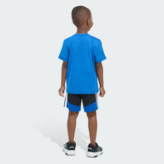 Kids' Two-Piece Short Sleeve Mélange Tee and Colorblock 3-Stripes Shorts Set